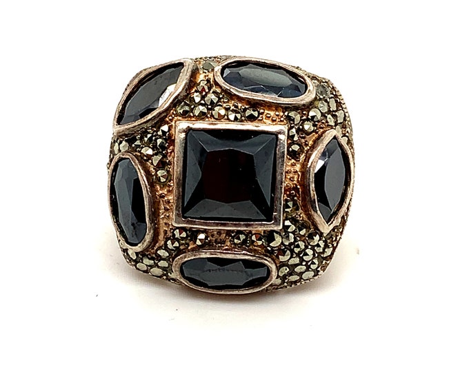 Vintage Size 8.75 WS Design Ring | Marcasite Design Stones Ring | Red Stones Design Ring | Sterling 925 Silver  RG 617V