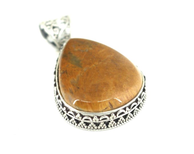 Vintage Handmade Yellow Coral Tiger Eye Pendant  Silver 925 Sterling PD 2314