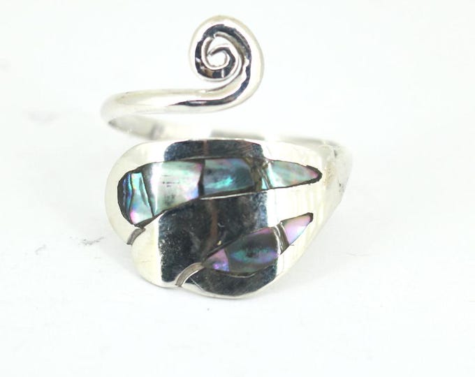 Vintage Mexico Beautiful Swirl Curved Abalone Shell Design Ring 925 Sterling RG 2946