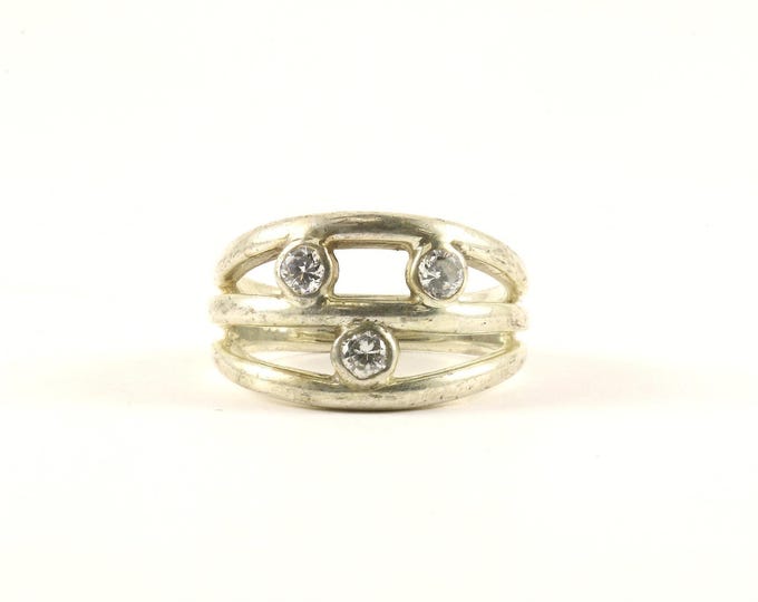 Vintage Three Rows White Crystal Band Design Ring 925 Sterling Silver RG 4121