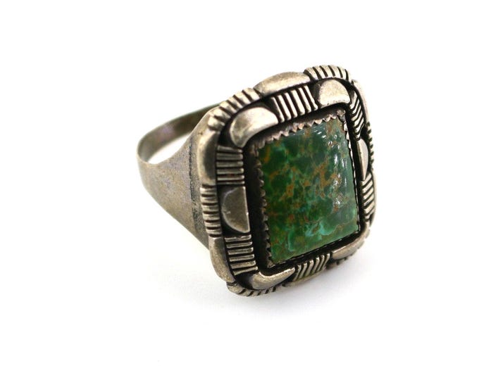 Vintage Navajo CLAW Sterling Silver Green Variscite Ring Size 14.5 RG 3117