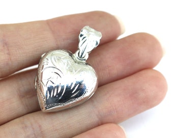 Vintage Beautiful Heart Love Scroll Etched Design Locket Pendant 925 Sterling Silver PD 2403