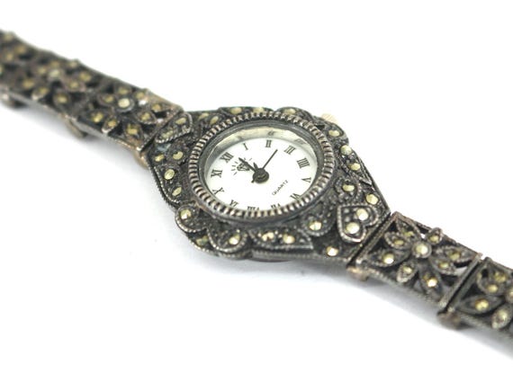 100％品質 Vintage Diamond Elegant Square Links Marcasite Stones Japan インテリア時計