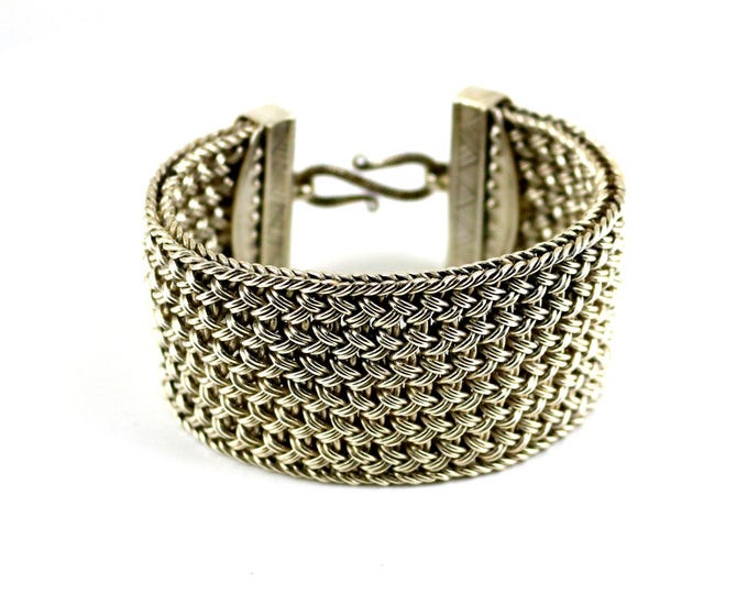 Vintage Thick Double Braid Braided Broad Thailand Design Chain Link Bracelet 925 Sterling Silver BR 245
