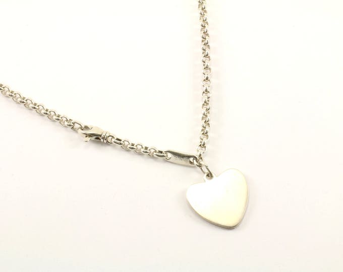 Vintage 18 Inch Heart Shape Tag Pendant Necklace 925 Sterling Silver NC 1202