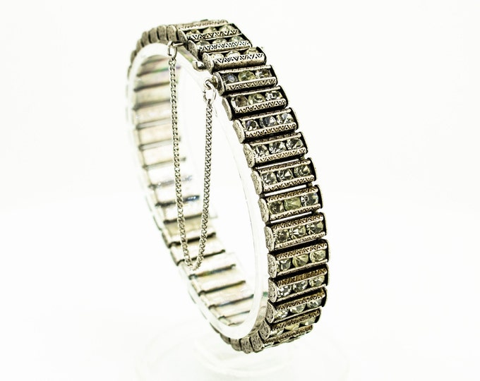 Сaterpillar Shape Links with Shiny CZ Crystals Design Vintage Bracelet for Women 925 Sterling Silver Br 2796Q