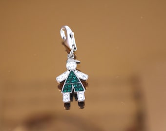 Vintage Shiny CZ Crystals May Birthstone Boy Clip On Charm Pendant 925 Sterling Silver PD 2835