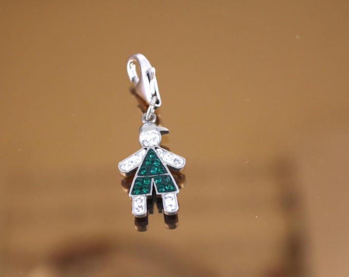 Vintage Shiny CZ Crystals May Birthstone Boy Clip On Charm Pendant 925 Sterling Silver PD 2835