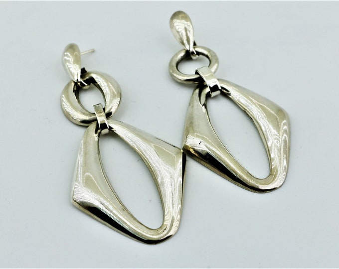 Vintage Beautiful Large Geometric Statement Design Drop/Dangle Earrings Sterling Silver ER 1255