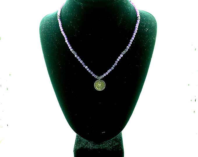 Vintage Necklace | Heart Design  Pendant | Charoite Stone Necklace | Religious Necklace | Silver 925 Sterling Necklace |  NC 950F