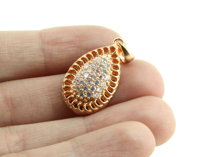 Vintage Shiny CZ Rose Gold Plated Design Pendant 925 Sterling PD 768