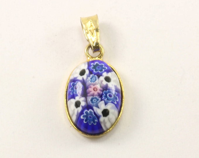 Vintage AMV Vermeil Millefleur Art Glass Pendant 925 Sterling Silver PD 2291