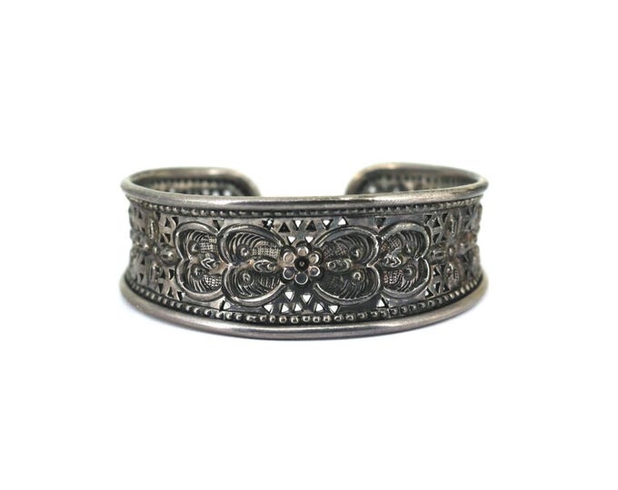 Vintage Thailand Scroll Floral  Cuff Bracelet 925 Sterling Silver BR 190