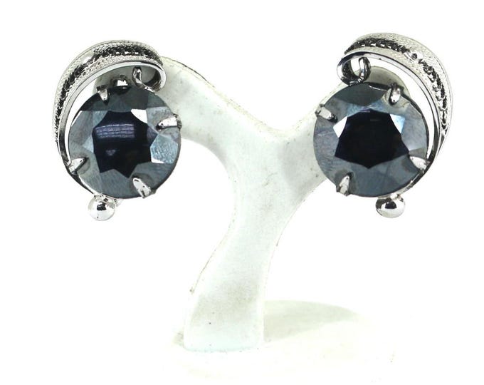 Vintage Sorrento Round Hematite Stone Screw Back Earrings Sterling Silver ER 607