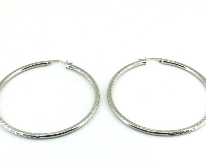 Vintage Thin Diamond Cut Design Hoop Earrings 925 Sterling ER 1382