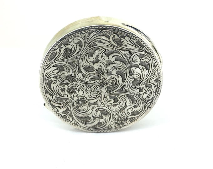 Vintage 800 Silver Italian Etched Floral Powder Compact OT 085