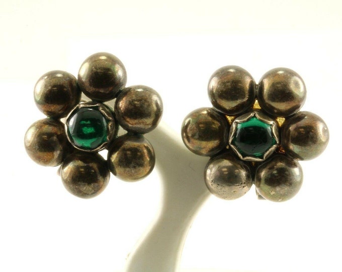 Vintage Flower Floral Design Screw Back Earrings 925 Sterling Silver Er 1153