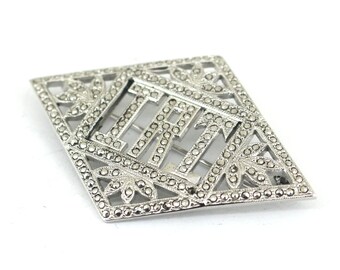 Vintage Initial Letter IRT Marcasite Inlay Pin/Brooch 925 Sterling Silver BB 2249