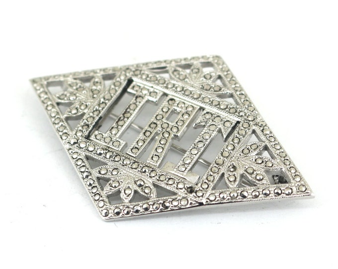 Vintage Initial Letter IRT Marcasite Inlay Pin/Brooch 925 Sterling Silver BB 2249