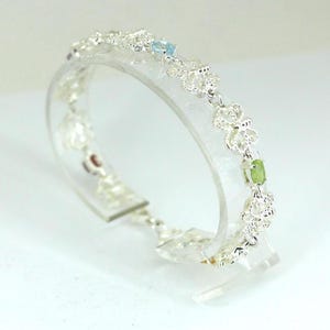 Vintage 7.25 Multi-Color Crystals Butterfly Link Bracelet 925 Sterling Silver BR 3850