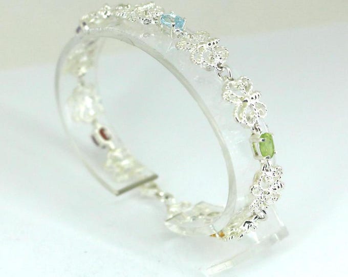 Vintage 7.25 Multi-Color Crystals Butterfly Link Bracelet 925 Sterling Silver BR 3850