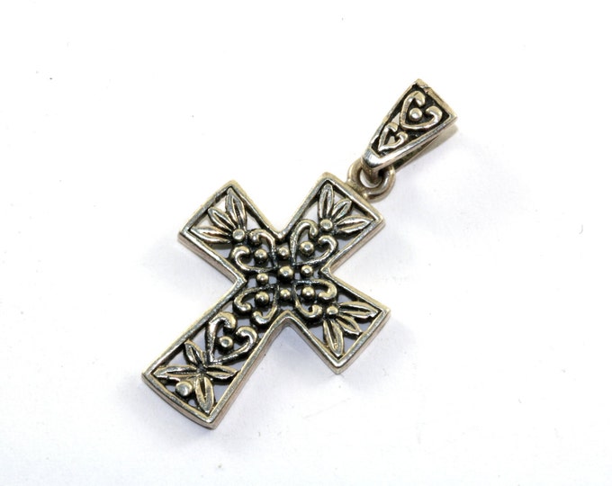 Vintage Marsala Jewelry Cross Floral Design Pendant 925 Sterling Silver PD 739
