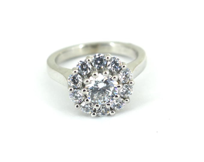 Vintage Size 6.75 Flower Crystal CZ Engagement Ring 925 Sterling RG 1475