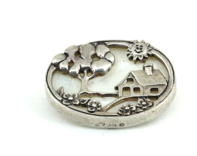 Vintage Jezlaine Mother of Pearl Brooch Pin Sterling Silver 925 BB 1927