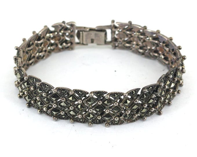 Vintage Bar Rhombus Design Marcasite Bracelet 925 Sterling BR 861