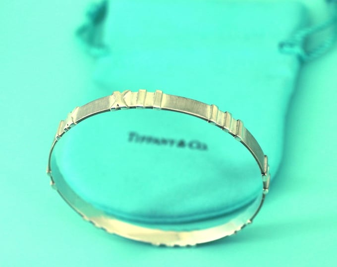 Authentic Tiffany & Co Vintage Atlas Roman Numeral Design Sterling Silver Bangle Bracelet | BR 541
