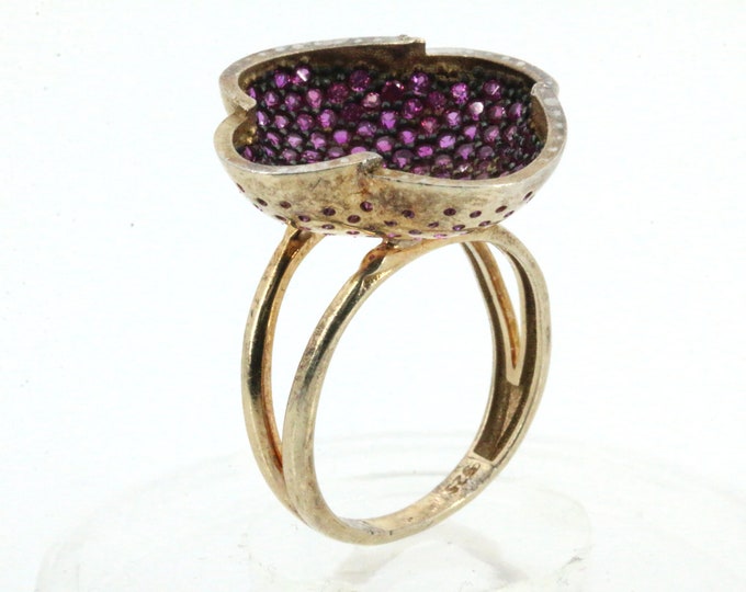 Size 7 Vintage Gold Plated Flower Floral Clover Design Ring 925 Sterling Silver  RG 3480