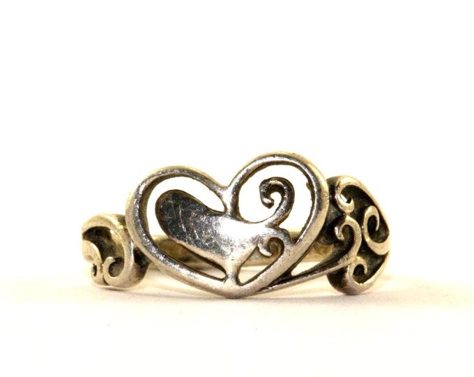 Vintage Size 8 Heart Scroll Design Ring 925 Sterling Silver Rg 218