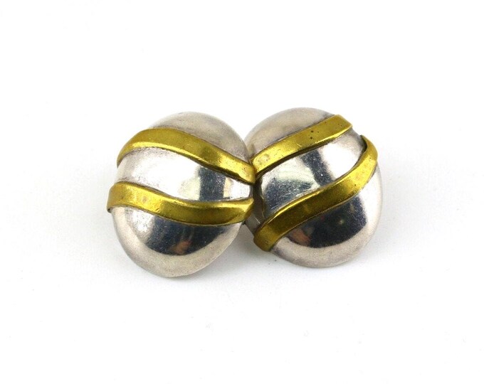 Vintage 925 Sterling Silver Stud Earrings Gold Plated Stripes ER 1060E