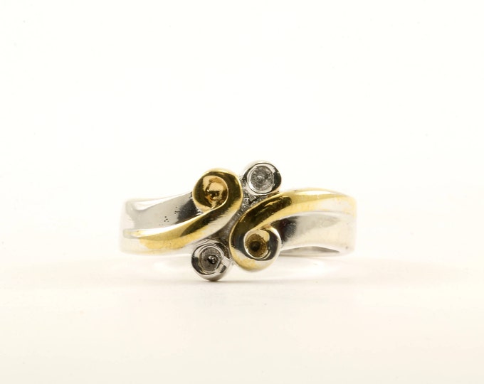 Vintage Two Tone Scroll Design Ring 925 Sterling Silver Size 6 RG 3655