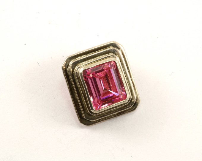 Vintage Beautiful Pink Rose Crystal CZ Pendant 925 Sterling Silver PD 1696