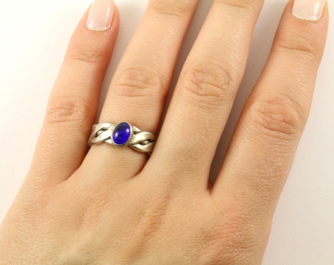 Vintage Size 6.25 Sapphire Color Crystal Twisted Braided Design Ring 925 Sterling Silver RG 4248