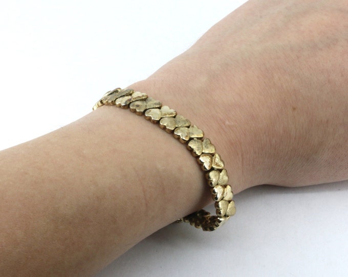 Vintage 6.75 In Heart Link Gold Plated Bracelet Sterling Silver BR 3220