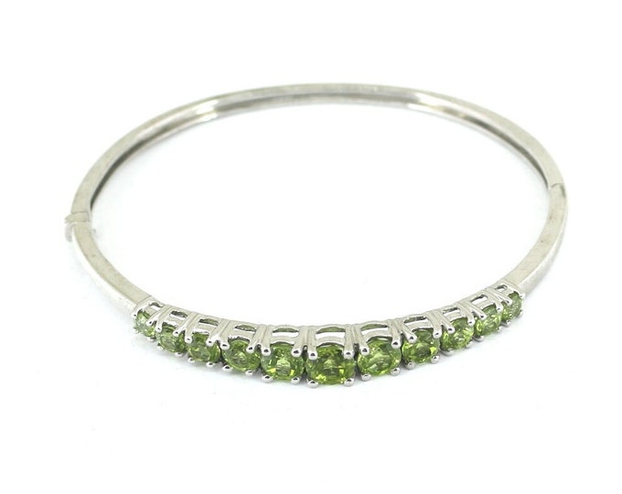 Vintage Chuck Clemency Swiss Green Peridot Design Bangle Bracelet 925 Sterling BR 3895