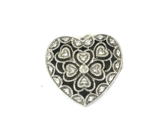 Elegant Heart Shape with Tiny CZ Crystals Design Small & Beautiful Vintage Locket Pendant for Women 925 Sterling Silver PD 1613