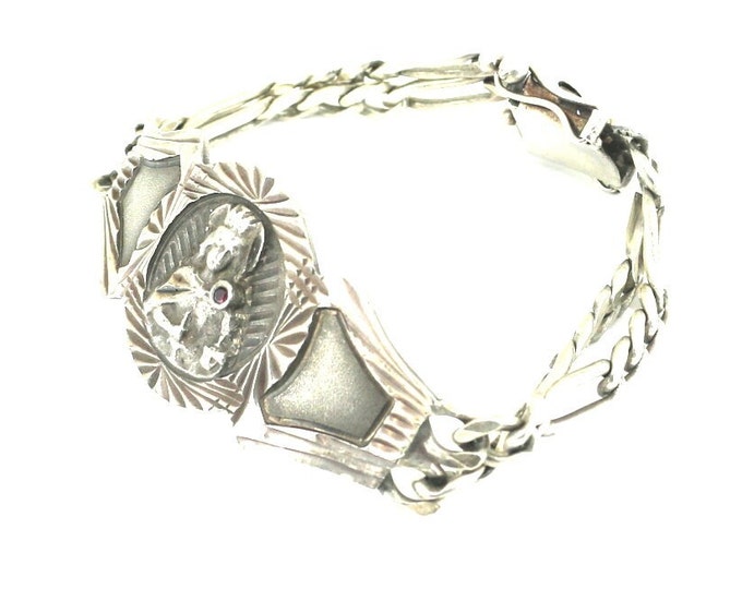 Vintage Heavy 3D Sacred Heart Of Mary Rudy Bracelet 925 Sterling 925 Silver  BR 3755