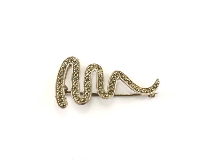 Vintage Ribbon Design Marcasite Pin/Brooch 925 Sterling BB 747-E