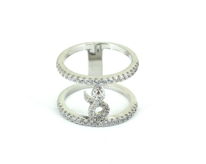 Vintage Snake Crystals CZ Design Band Statement Ring 925 Sterling Silver RG 4681
