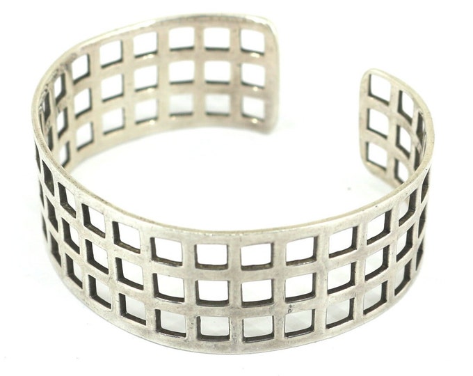 Vintage Thailand Basket Weave Crosshatch Style Design Cuff Bracelet 925 Sterling BR 467