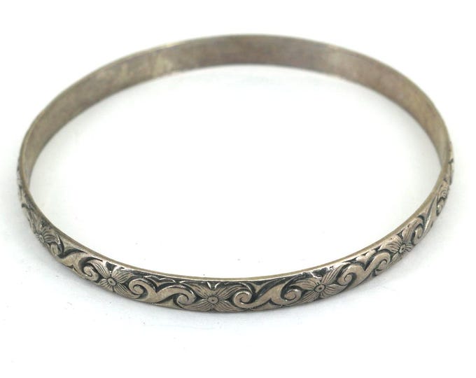 Vintage Danecraft Floral Pattern Design Bangle Bracelet Sterling Silver BR 3892