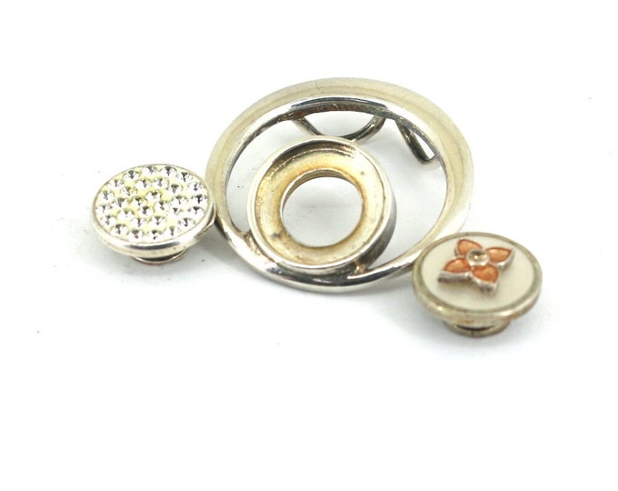Vintage Kameleon Designer Round Inlaid White CZ & Mother of Pearl Orange Cross Pendant 925 Sterling Silver PD 2471