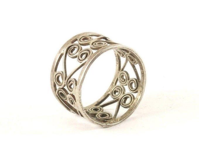 Vintage Silver Wide Scroll Band Design Ring 925 Sterling RG 3919