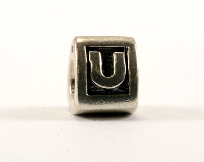 Vintage Pandora Alphabet Initial “U” Charm Block Bead For European Bracelet Sterling Silver CH 144-E
