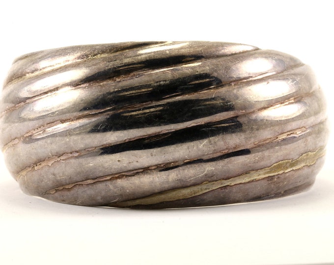 Vintage Ribbed Fluted  Design Cuff Bracelet Sterling Silver BR 2384