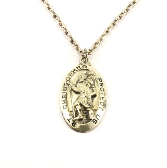 Vintage St. Christopher Protect Us Design Necklac… - image 1