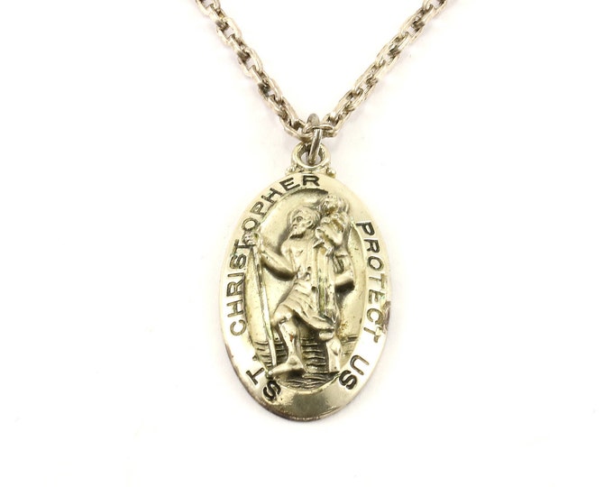 Vintage St. Christopher Protect Us Design Necklace 925 Sterling Silver NC 843